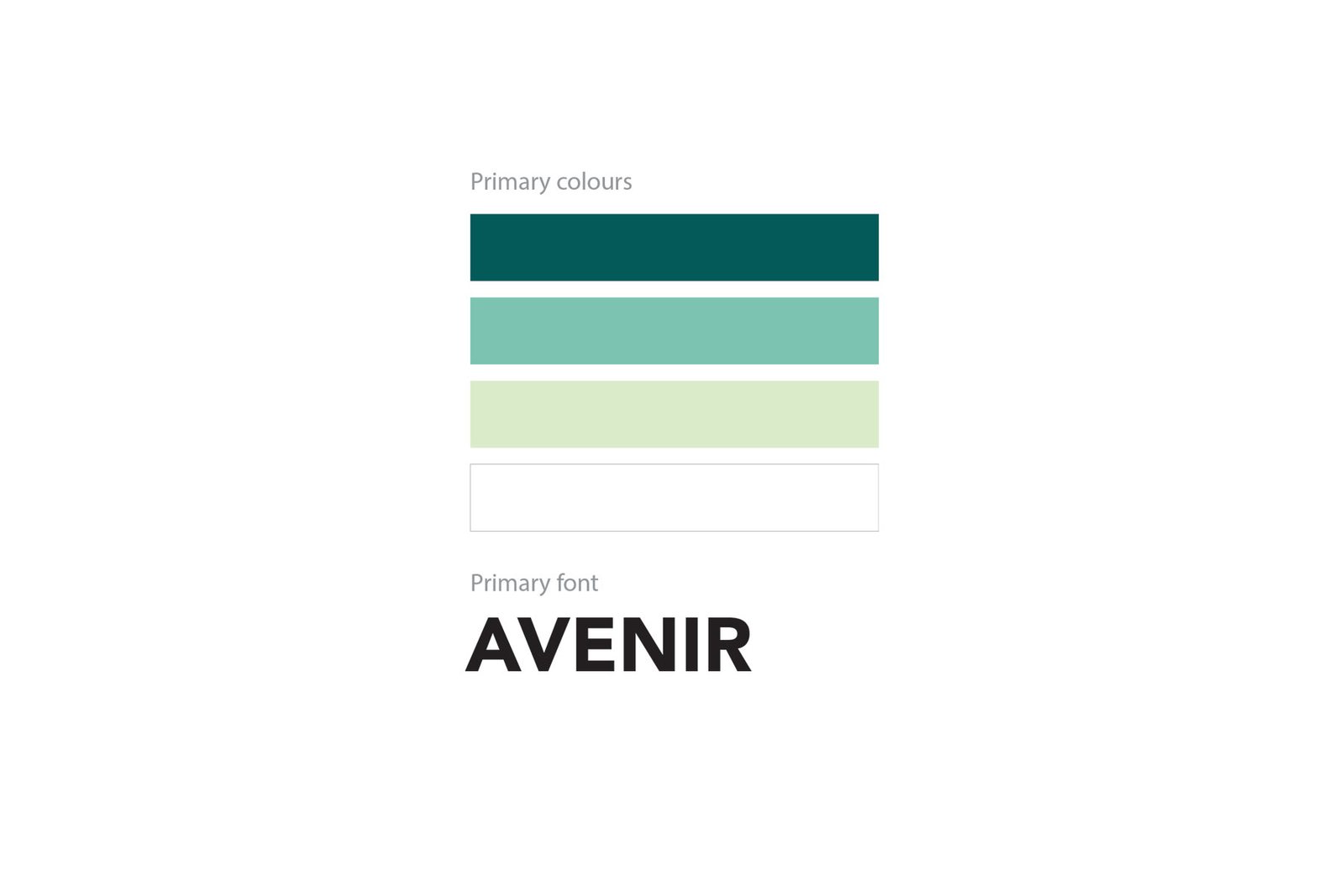 Brand colour palette and Avenir typeface