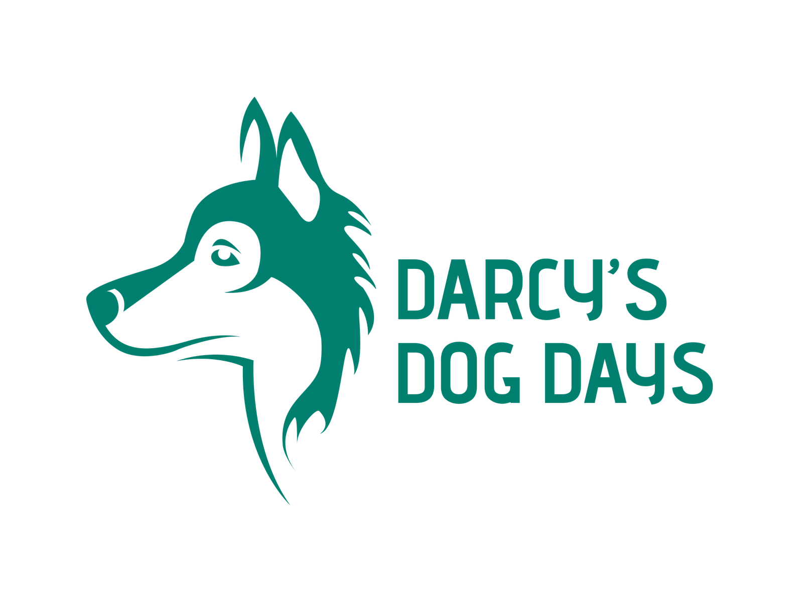 Logo concept: teal line-art husky