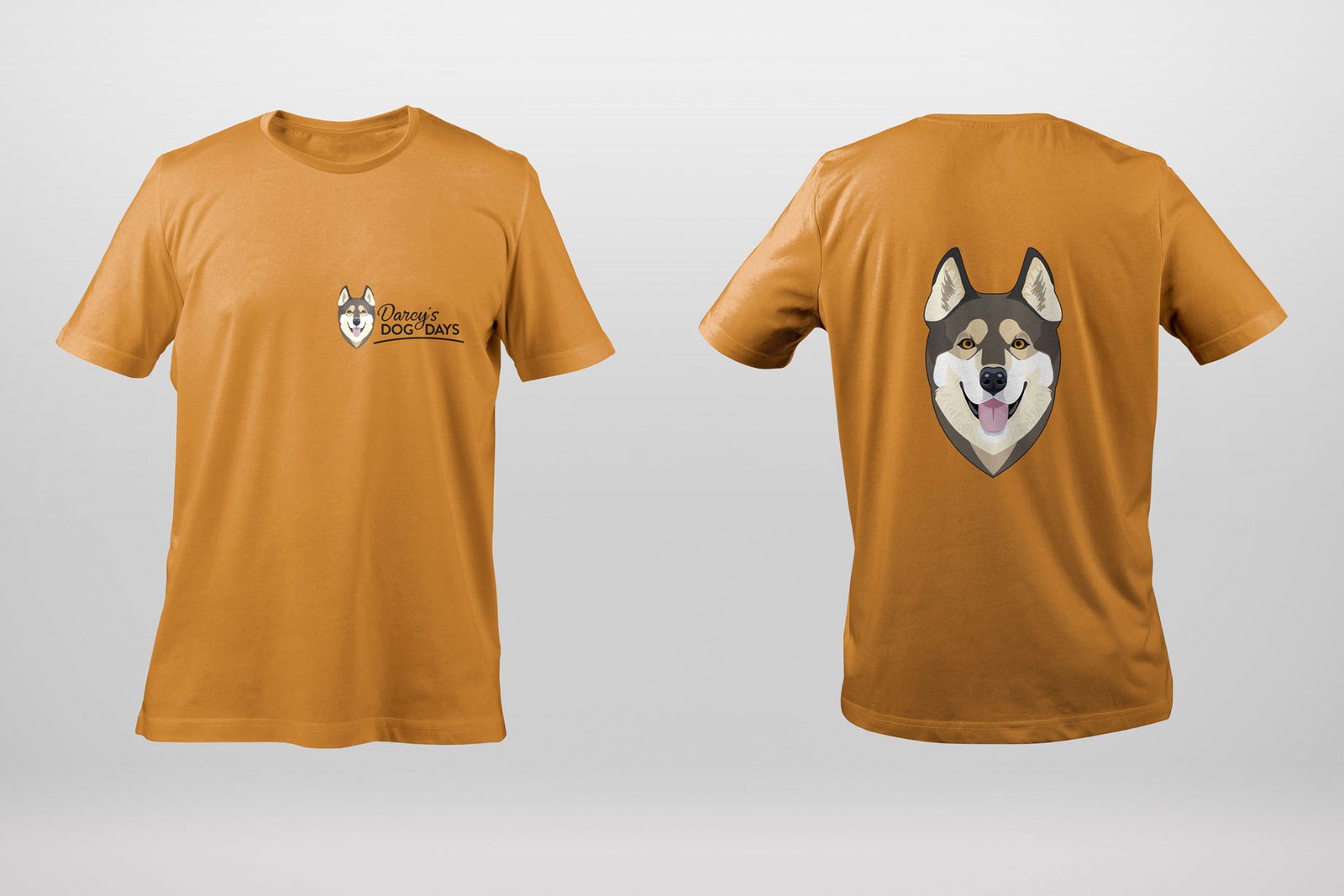 Orange staff t-shirts, front and back